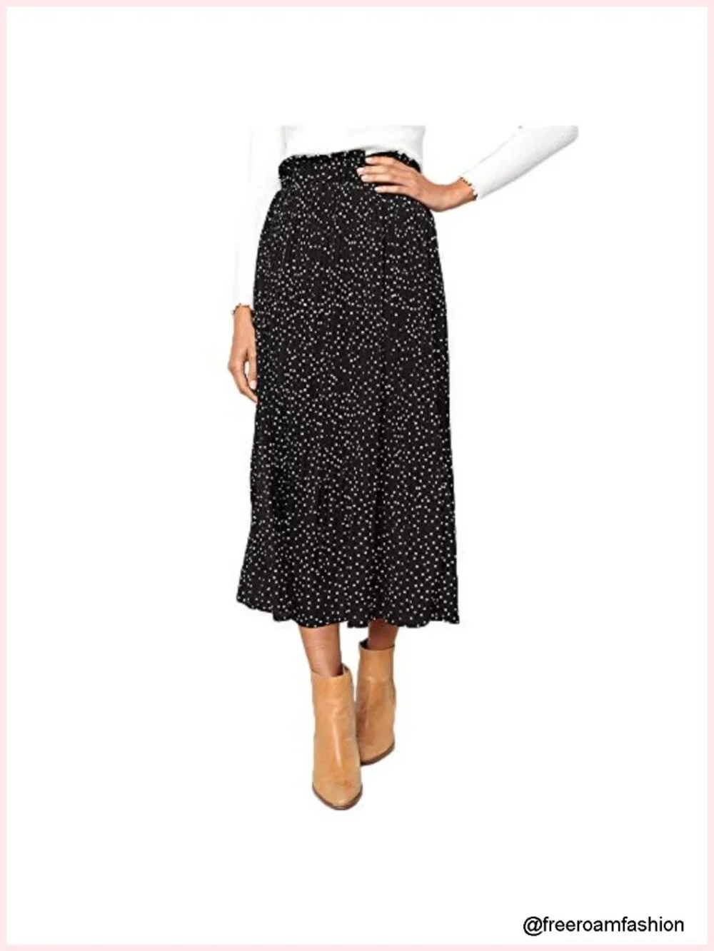 High Waist Polka Dot Pleated Maxi Midi Swing Skirt with Pockets